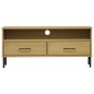 vidaXL Mueble de TV con patas de metal OSLO madera maciza pino marrón