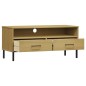 vidaXL Mueble de TV con patas de metal OSLO madera maciza pino marrón