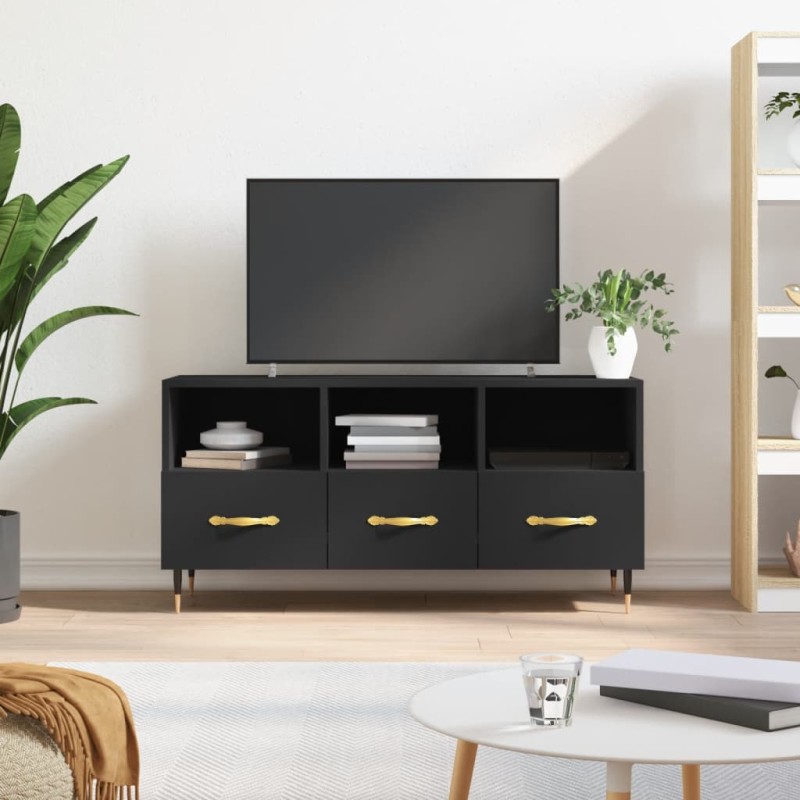 vidaXL Mueble de TV madera de ingeniería negro 102x36x50 cm vidaXL Mueble de TV madera de ingeniería negro 102x36x50 cm