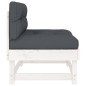 vidaXL Sofá central con cojines madera maciza de pino blanco vidaXL Sofá central con cojines madera maciza de pino blanco