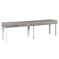 vidaXL Banco de ratán kubu y madera maciza de mango blanco 160 cm 