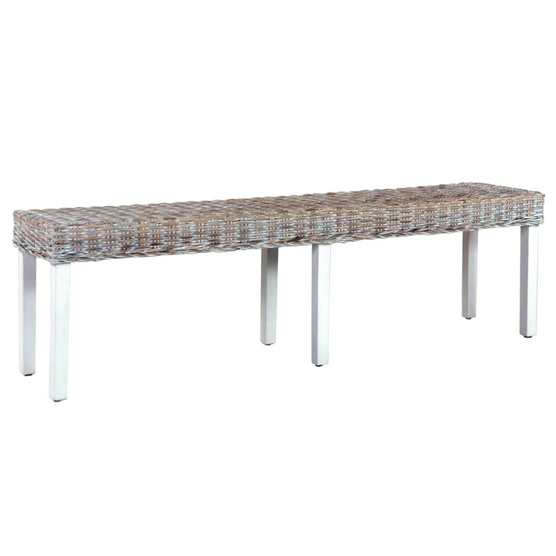 vidaXL Banco de ratán kubu y madera maciza de mango blanco 160 cm vidaXL Banco de ratán kubu y madera maciza de mango blanco 160 cm