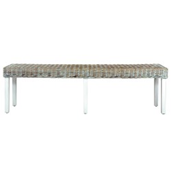 vidaXL Banco de ratán kubu y madera maciza de mango blanco 160 cm 