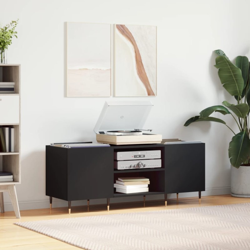 vidaXL Mueble para discos madera contrachapada negro 121x38x48 cm vidaXL Mueble para discos madera contrachapada negro 121x38x48 cm