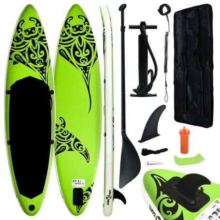 vidaXL Juego de tabla de paddle surf hinchable verde 366x76x15 cm