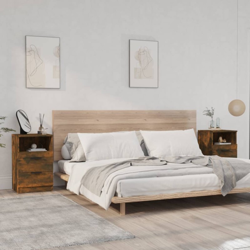 vidaXL Mesitas de noche 2 uds madera contrachapada color roble ahumado vidaXL Mesitas de noche 2 uds madera contrachapada color roble ahumado