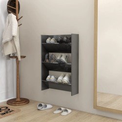 vidaXL Zapatero de pared madera contrachapada gris brillo 60x18x90 cm