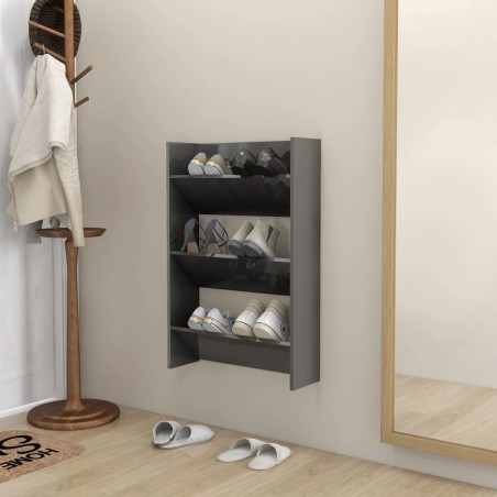 vidaXL Zapatero de pared madera contrachapada gris brillo 60x18x90 cm