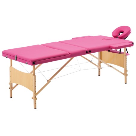 vidaXL Camilla de masaje plegable 3 zonas madera rosa