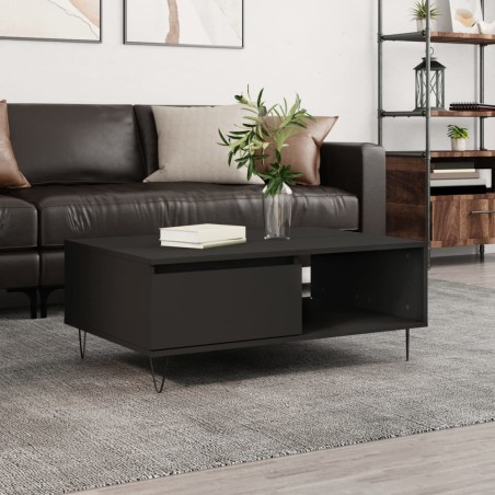 vidaXL Mesa de centro madera de ingeniería negro 90x60x35 cm