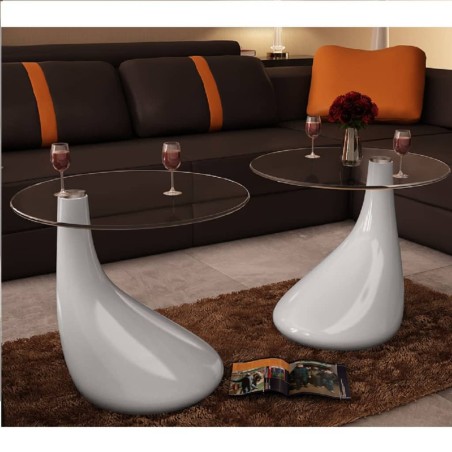 vidaXL Mesa de centro superficie redonda vidrio blanco brillante 2 uds 