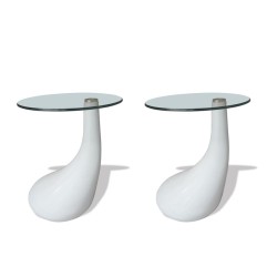 vidaXL Mesa de centro superficie redonda vidrio blanco brillante 2 uds 