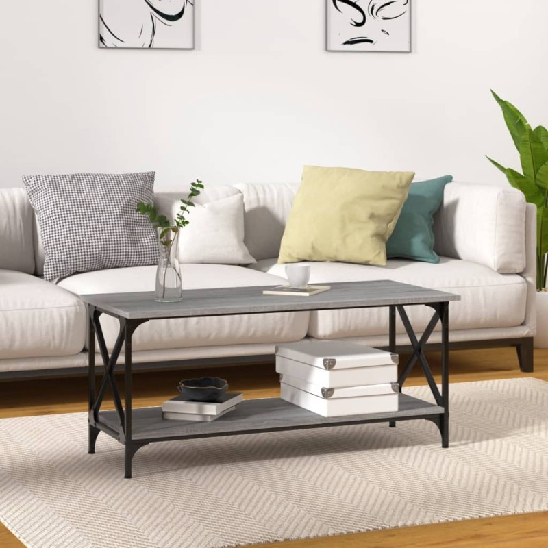 vidaXL Mesa de centro madera y hierro gris Sonoma 100x45x45 cm vidaXL Mesa de centro madera y hierro gris Sonoma 100x45x45 cm