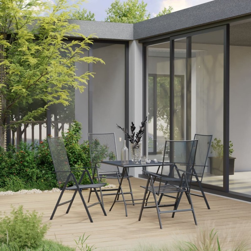 vidaXL Juego de muebles de comedor de jardín 5 piezas acero antracita vidaXL Juego de muebles de comedor de jardín 5 piezas acero antracita