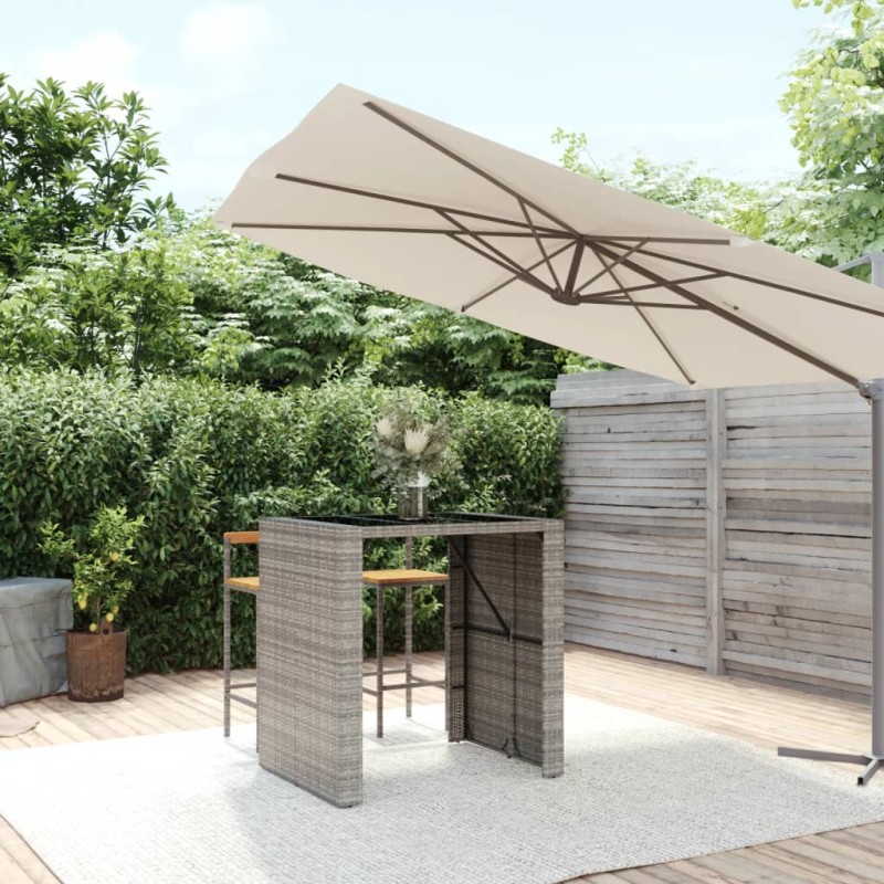 vidaXL Mesa alta bar con superficie vidrio ratán PE gris 105x80x110 cm vidaXL Mesa alta bar con superficie vidrio ratán PE gris 105x80x110 cm