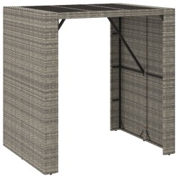 vidaXL Mesa alta bar con superficie vidrio ratán PE gris 105x80x110 cm