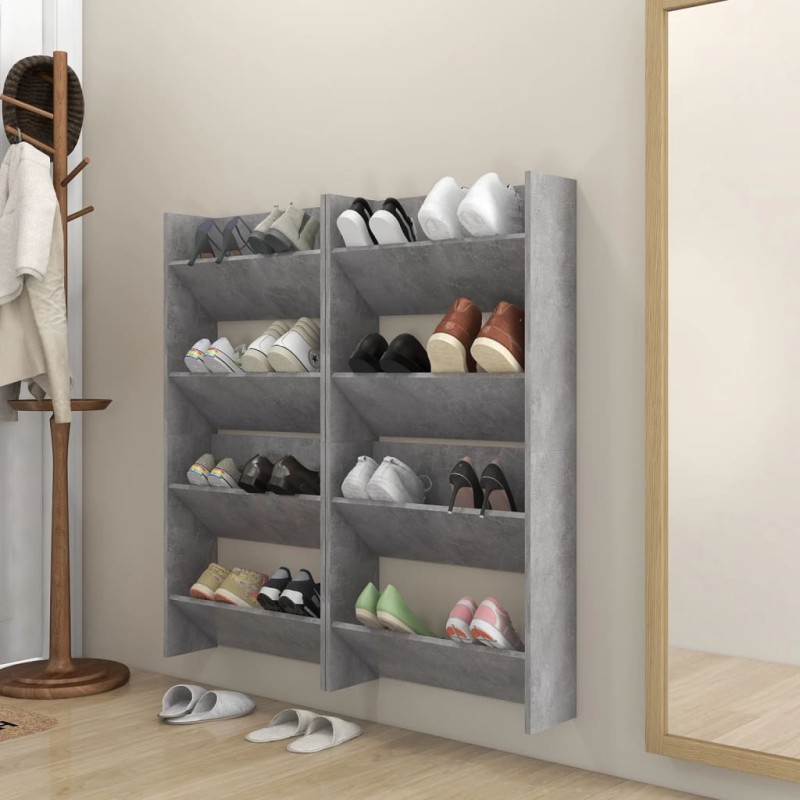 vidaXL Zapateros de pared 4 uds contrachapada gris hormigón 60x18x60cm