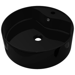 Lavabo de cerámica con agujero para grifo/desagüe negro redondo
