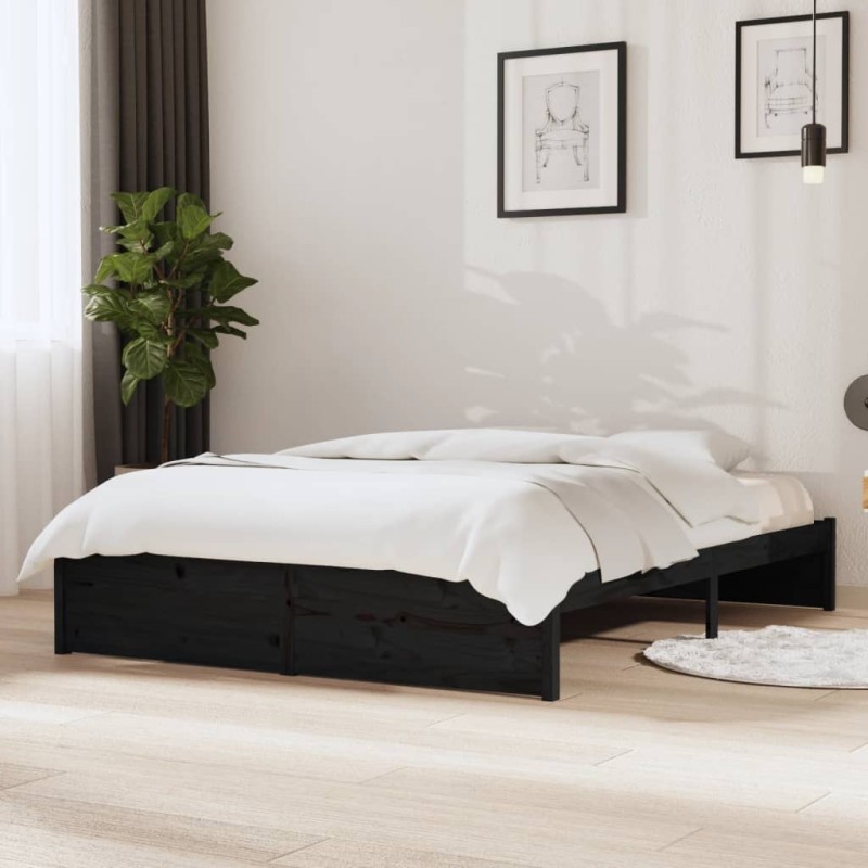 vidaXL Estructura de cama de madera maciza negro 140x190 cm vidaXL Estructura de cama de madera maciza negro 140x190 cm