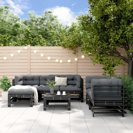 vidaXL Juego de muebles de jardín 7 piezas madera maciza de pino negro