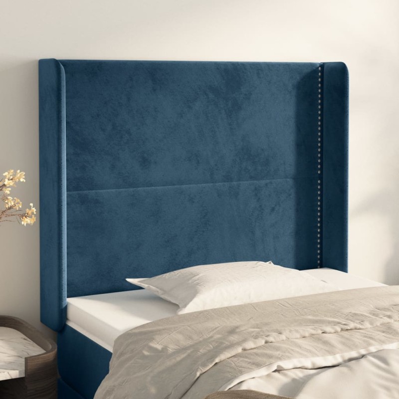 vidaXL Cabecero con orejas de terciopelo azul oscuro 103x16x118/128 cm vidaXL Cabecero con orejas de terciopelo azul oscuro 103x16x118/128 cm