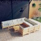 vidaXL Muebles de jardín 11 piezas y cojines madera de pino crema