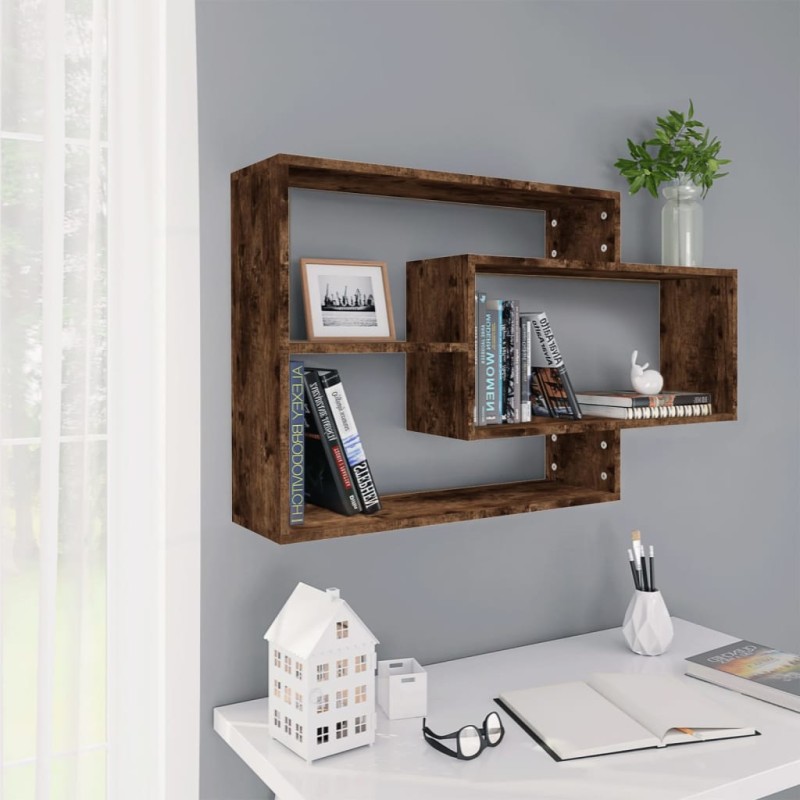 vidaXL Estantería pared contrachapada roble ahumado 104x20x58,5 cm vidaXL Estantería pared contrachapada roble ahumado 104x20x58,5 cm