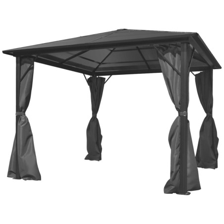 vidaXL Cenador con cortina gris antracita aluminio 300x300 cm