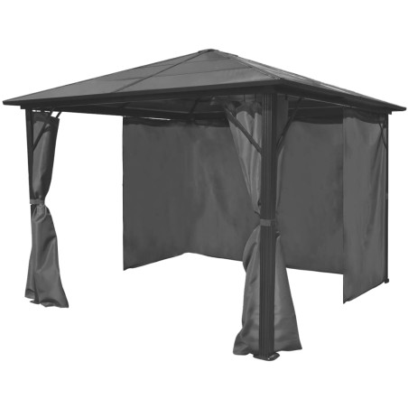 vidaXL Cenador con cortina gris antracita aluminio 300x300 cm