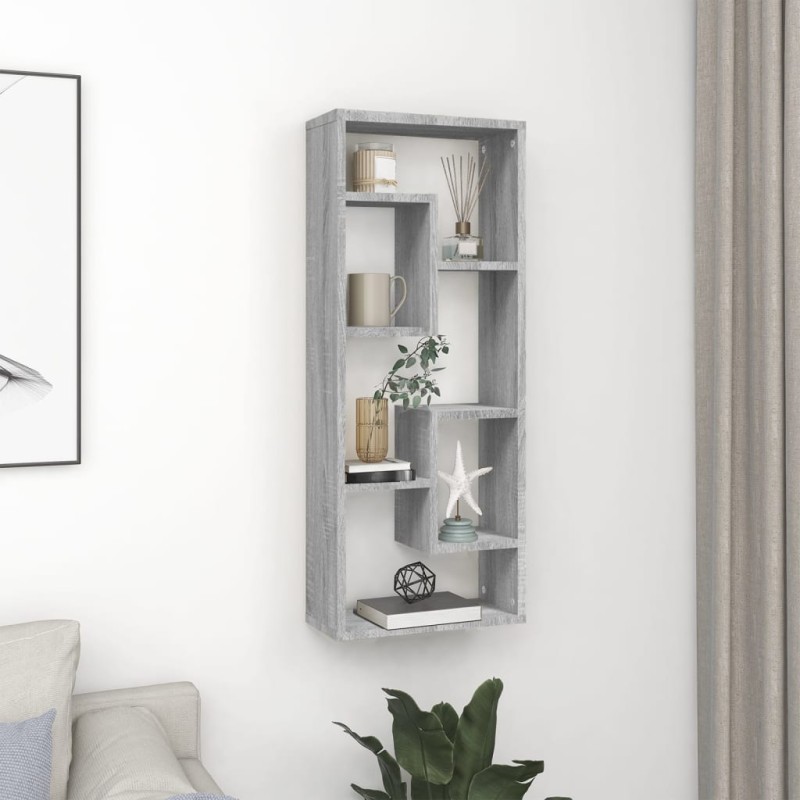 vidaXL Estantería de pared madera contrachapada gris Sonoma 36x16x90cm vidaXL Estantería de pared madera contrachapada gris Sonoma 36x16x90cm