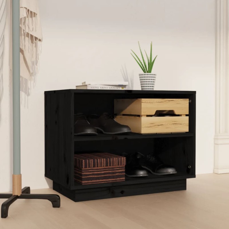vidaXL Armario zapatero de madera maciza de pino negro 60x34x45 cm vidaXL Armario zapatero de madera maciza de pino negro 60x34x45 cm