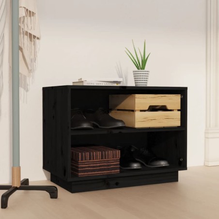 vidaXL Armario zapatero de madera maciza de pino negro 60x34x45 cm
