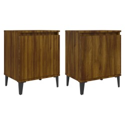 vidaXL Mesitas de noche 2 uds patas de metal marrón roble 40x30x50 cm