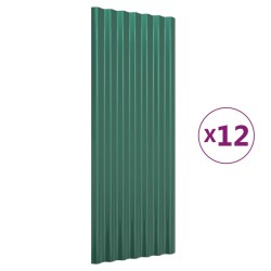 vidaXL Paneles de tejado 12 unidades acero recubierto verde 100x36 cm