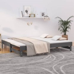 vidaXL Sofá cama extraíble madera maciza de pino gris 2x(90x200) cm