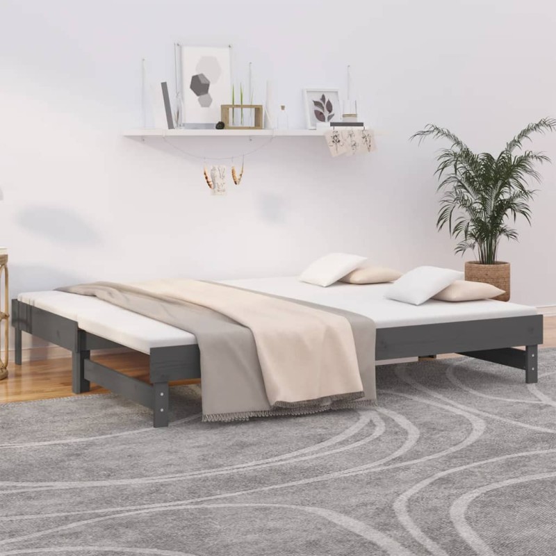 vidaXL Sofá cama extraíble madera maciza de pino gris 2x(90x200) cm vidaXL Sofá cama extraíble madera maciza de pino gris 2x(90x200) cm