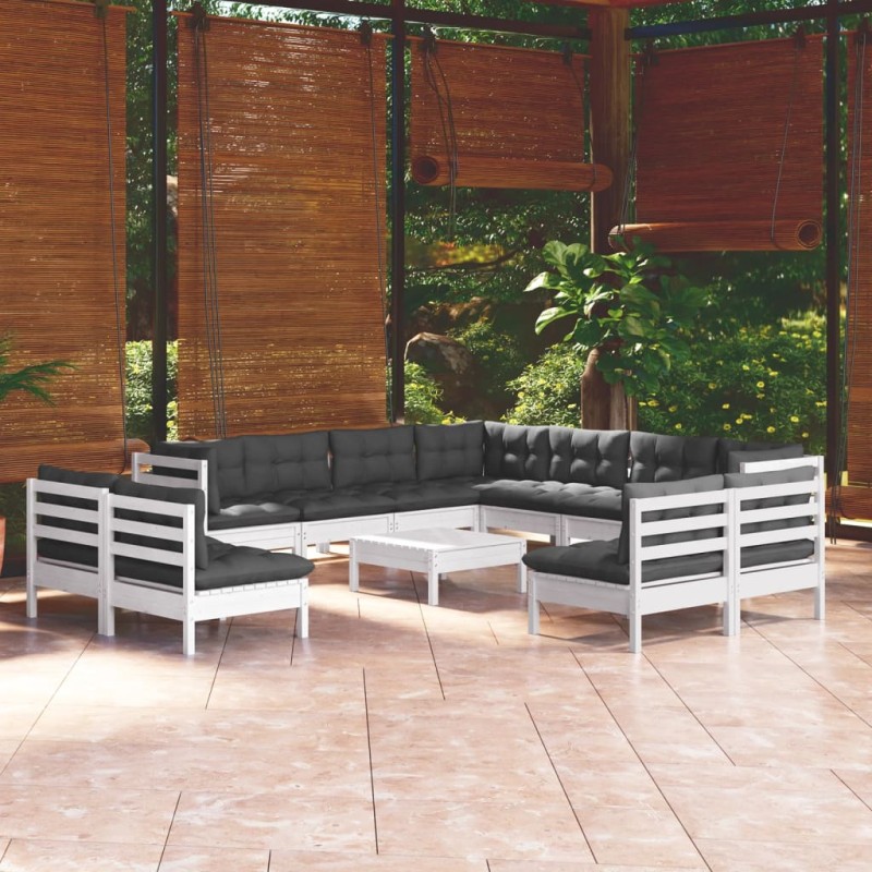 vidaXL Muebles de jardín 12 pzas con cojines blanco madera maciza pino vidaXL Muebles de jardín 12 pzas con cojines blanco madera maciza pino