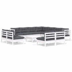 vidaXL Muebles de jardín 12 pzas con cojines blanco madera maciza pino