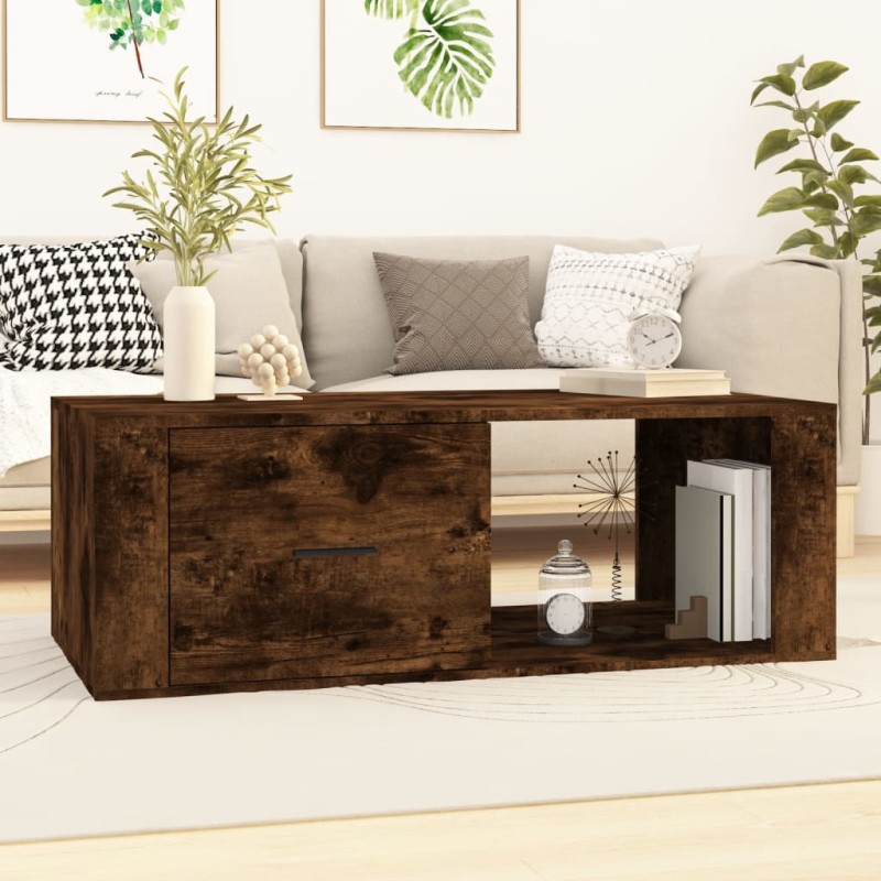 vidaXL Mesa de centro madera contrachapada roble ahumado 100x50,5x35cm vidaXL Mesa de centro madera contrachapada roble ahumado 100x50,5x35cm