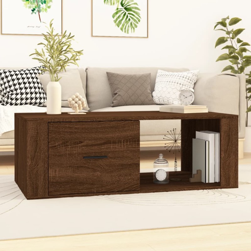 vidaXL Mesa de centro madera contrachapada marrón roble 100x50,5x35 cm vidaXL Mesa de centro madera contrachapada marrón roble 100x50,5x35 cm