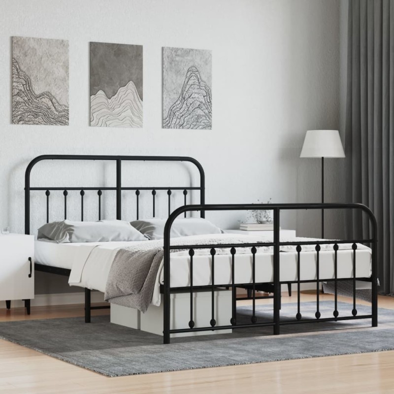 vidaXL Estructura de cama cabecero y pie de cama metal negro 140x200cm vidaXL Estructura de cama cabecero y pie de cama metal negro 140x200cm