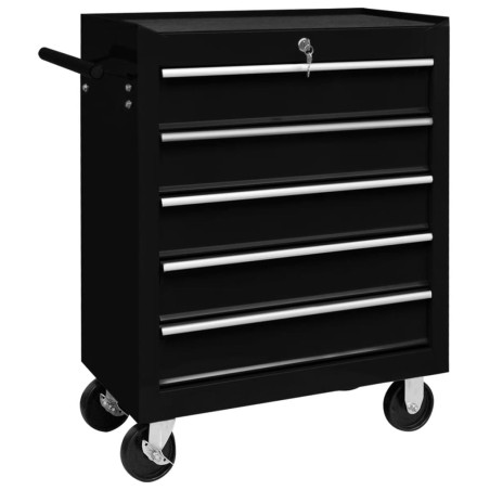 vidaXL Carrito caja de herramientas 5 cajones negro