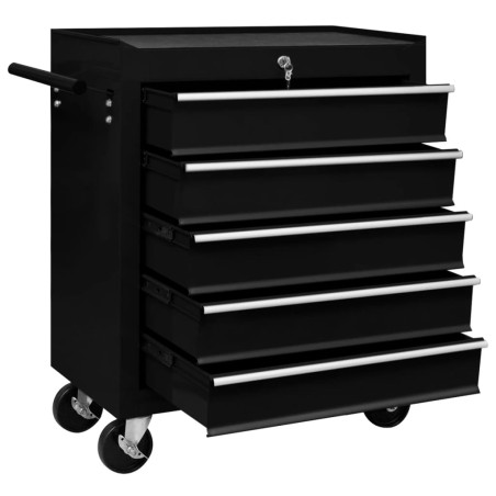 vidaXL Carrito caja de herramientas 5 cajones negro