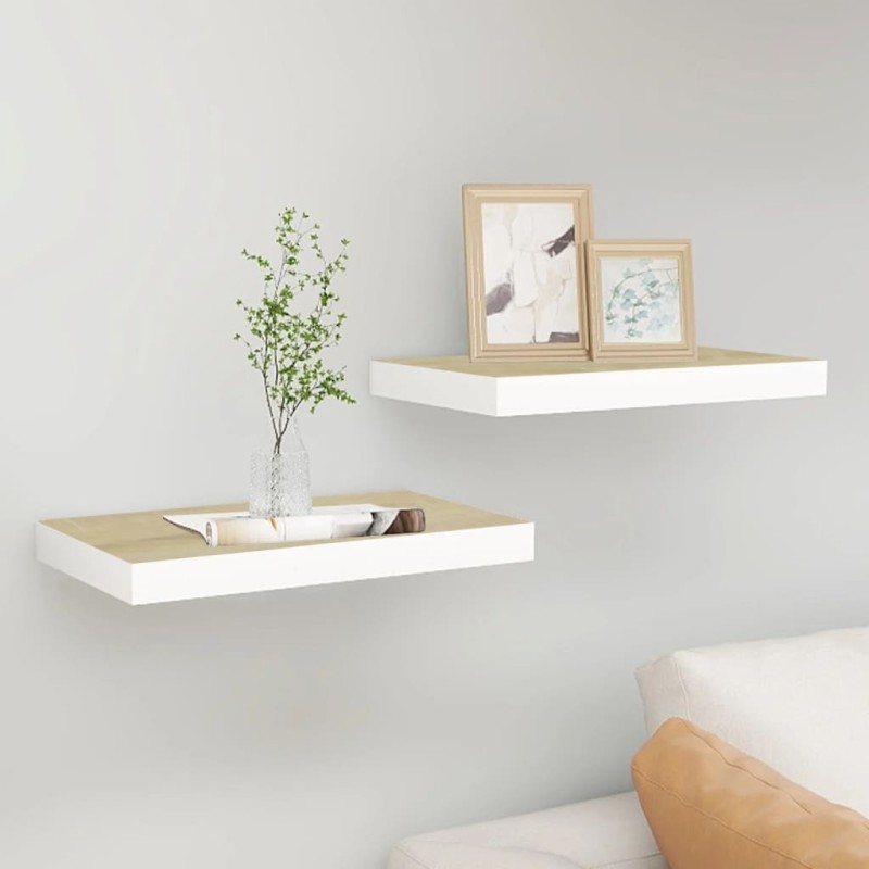 vidaXL Estante flotante de pared 2 uds MDF roble y blanco 40x23x3,8 cm vidaXL Estante flotante de pared 2 uds MDF roble y blanco 40x23x3,8 cm