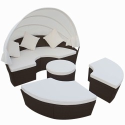 vidaXL Tumbona de jardín con toldo ratán sintético marrón