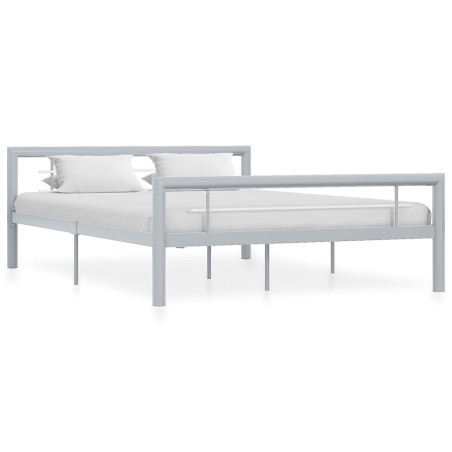 vidaXL Estructura de cama de metal gris y blanco 160x200 cm