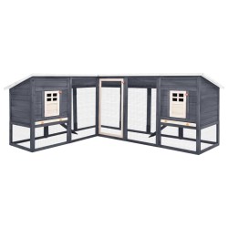 vidaXL Conejera de exterior con corredor madera de abeto gris y blanco