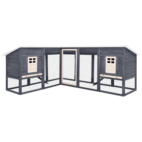 vidaXL Conejera de exterior con corredor madera de abeto gris y blanco