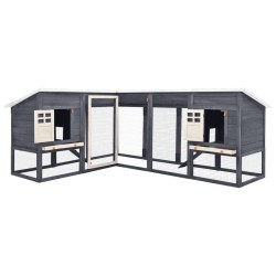 vidaXL Conejera de exterior con corredor madera de abeto gris y blanco