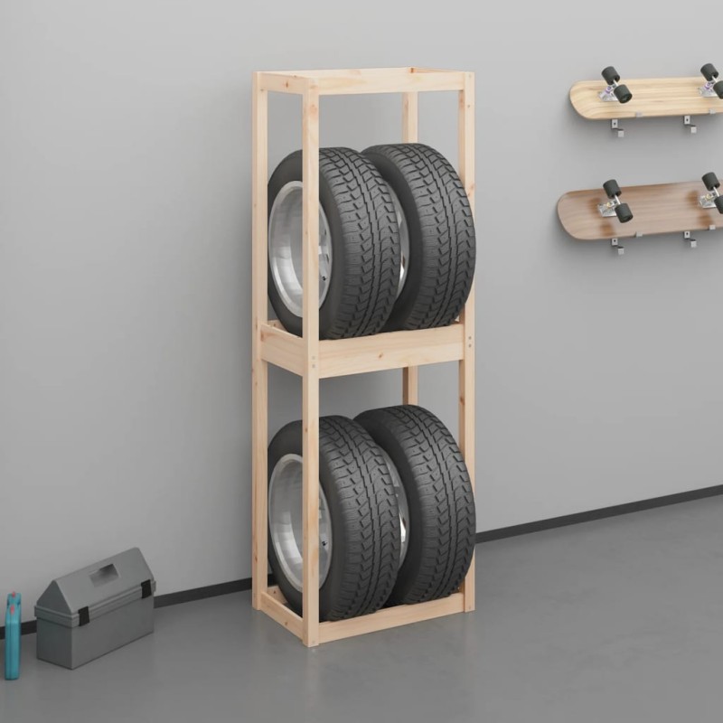 vidaXL Soporte para neumáticos madera maciza de pino 63x40x180 cm